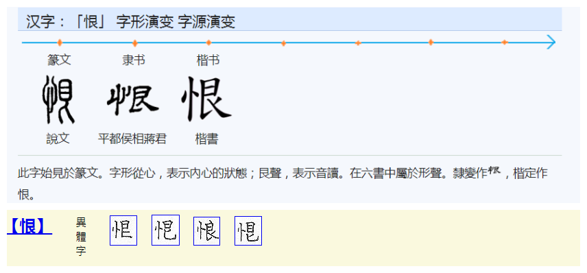 恨 - 漢語漢字